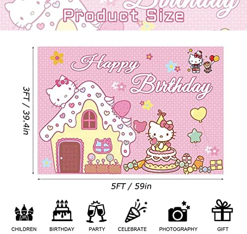 Potrepštine za rođendanske zabave, pozadina za Sretan rođendan za slatku zabavu s mačkom, 5 x 3 FT pozadina fotografije baner za djevojčice