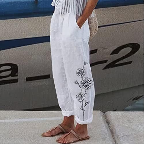 Ženske Casual pantalone sa širokim nogama visokog struka leptir Print pamučno platno Casual labave ljetne pantalone na plaži s džepovima