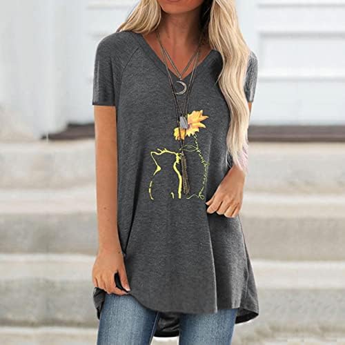 Žene kratki rukav 2023 pamuk sunce mačka suncokret cvjetna grafika slatka Brunch bluza Tshirt Vneck Shirt za djevojčice ML