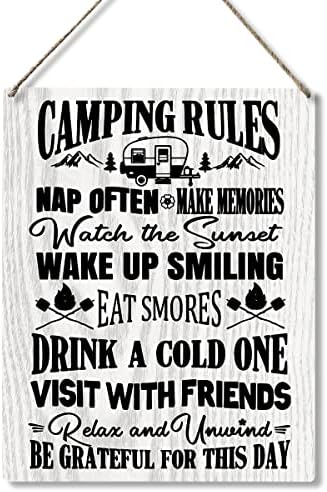 Smiješna pravila kampiranja Drvena ploča Zidna zida Viseća seoska kuća Rustikalni kamp ZNAKOVI ZA DOMU KAMPER CAMPER DECORD