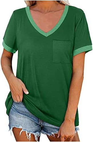 Majica bluza za žene Ljetni jesen kratki rukav dubok V vrat pamuk patchwork ručak bluza s džepovima BG BG