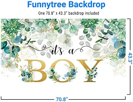 Funnytree to je dječak Baby tuš pozadina sočan i eukaliptusa ostavlja pozadini rođendan djecu potrepštine za zabavu torta stol dekor