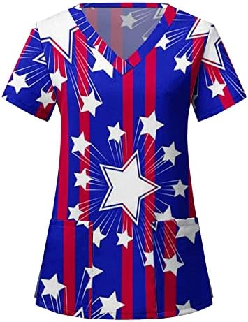 Fragarn Američka zastava Ispiši sestrinske vrhove za žene 4. srpnja Košulja Plus veličine casual labavi montirani tee vrhovi sa džepovima