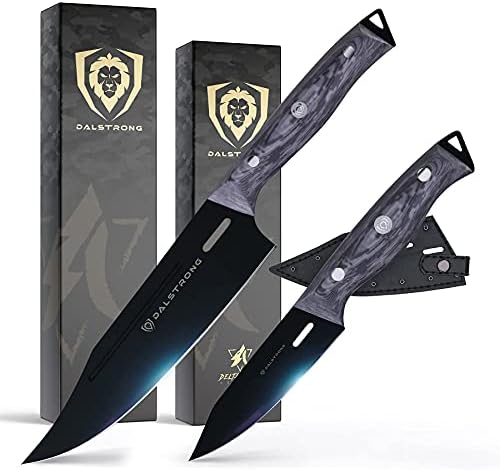 Kuharski nož serije Dalstrong Delta Wolf 8 u paketu sa nožem za čišćenje serije Delta Wolf 4 sa Pu kožnim omotačem - crnim titanijumskim