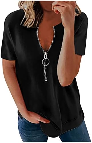 Ženske majice letnje Casual labave majice sa patentnim zatvaračem modni jednobojni kratki rukavi bluze za tinejdžere