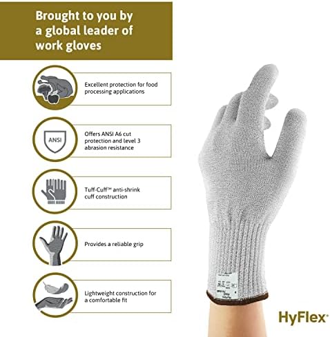 HYFLEX 74-048 Dyneema pletene rukavice otporne na rez sa produženom manžetnom za preradu hrane-siva