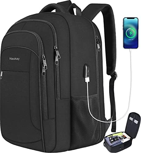 Naukay izuzetno veliki ruksak, putni ruksak za Laptop 17,3 inča protiv krađe vodootporan poslovni ruksak za nošenje sa USB priključkom