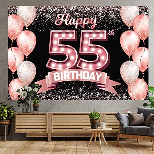 Sretan 55. rođendan Rose Gold Banner pozadina Cheers do 55 godina konfeti baloni tema dekor dekoracije za žene 55 godina Pink Rođendanska