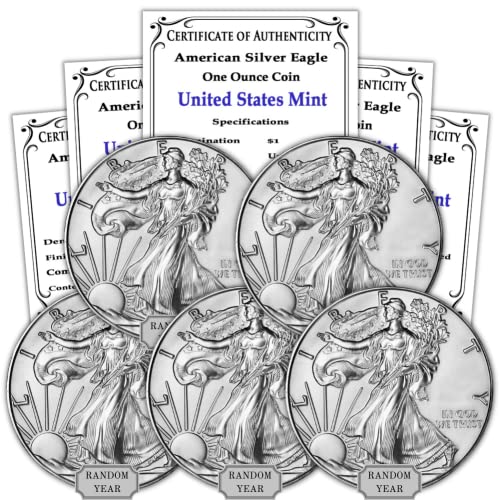 1986 - Sadašnje parcel od 1 unce Silver American Eagle Coins sjajno je necrnuo sa certifikatima autentičnosti 1 USD