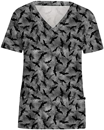 Halloween ispis piling-vrhovi za žene prozračna pucnjava Ghost Bat uzorak V-izrez T-majice Tee vrhovi sa džepovima