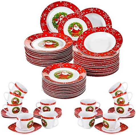 Gretd 60-komadni božićni poklon porculansko posuđe za večeru sa 12 * desertnom pločom, ploča za supu, pločama za večeru, čaše i tanjire