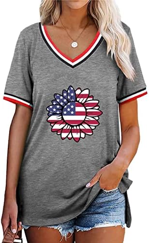 Dan nezavisnosti vrhovi žena američke majice zastava zvijezde Stripes kratki rukav patriotski teas V izrez 4. jula bluze