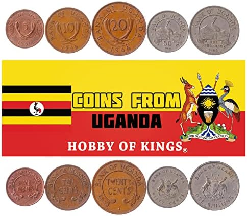 4 kovanice iz Ugande | Kolekcija kompleta ugandna kovanica 1 2 5 10 šilinga | Kruže 1987. | Biljka kafe