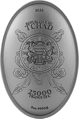 2023 DE MODERNE PRIMERATIVNE POWERCOIN TUSE TUSE GUANYIN 5 OZ Srebrni novčić 25000 Francs Chad 2023 Antikni završetak